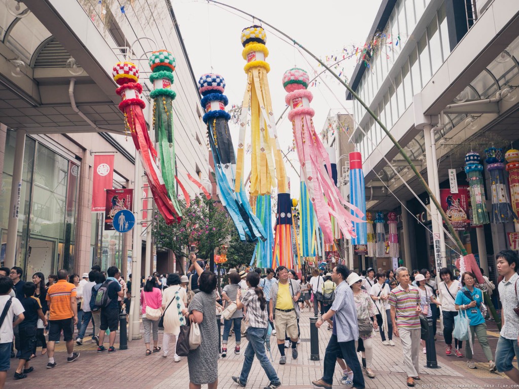 The central decoration of Tanabata Festival, paper streamers called 'Fukinagashi'.